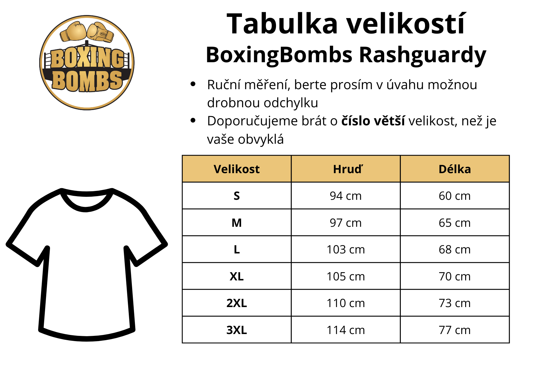 tabulky velikostí Rashguard
